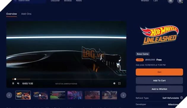 Epic Games Store tiếp tục mở quà tặng cuối năm 2024 với tựa game Hot Wheels Unleashed miễn phí.