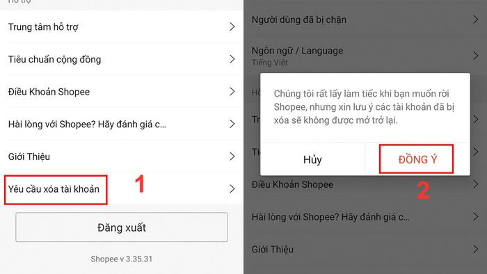 Hướng dẫn xóa tài khoản Shopee để xóa toàn bộ lịch sử mua hàng - Bước 2
