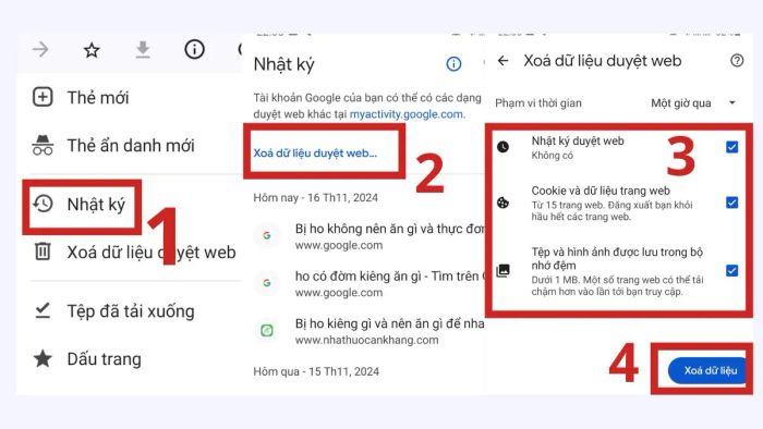 Cách khắc phục lỗi ERR_CONNECTION_REFUSED trên điện thoại - Xóa bộ nhớ cache