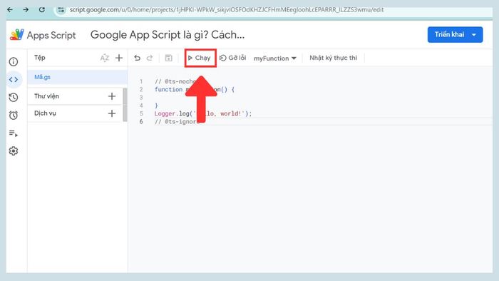 Hướng dẫn thao tác với Google Apps Script - Bước 2