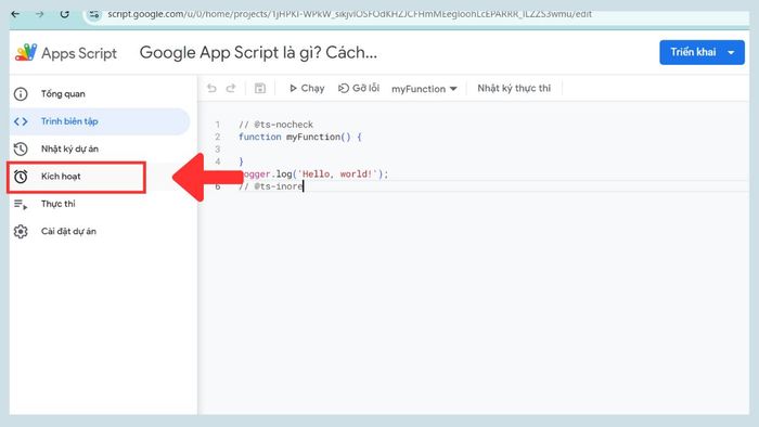 Hướng dẫn thao tác với Google Apps Script - Bước 1