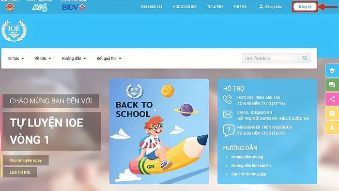 Lịch thi IOE 2024 - 2025 và hướng dẫn đăng ký thi bước 1