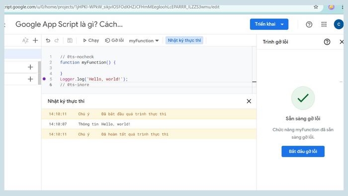 Hướng dẫn thao tác với Google Apps Script - Bước 3