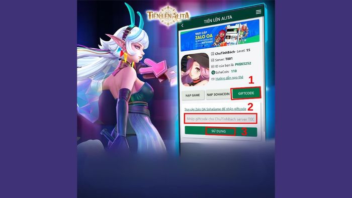 Hướng dẫn nhập mã code Tiến Lên Alita – Bước 3