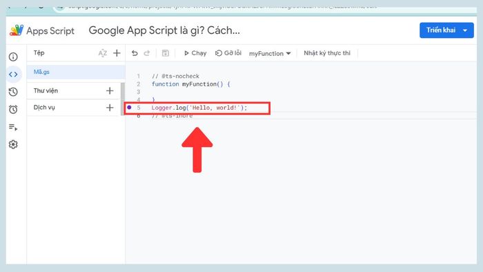 Hướng dẫn thao tác với Google Apps Script - Bước 1