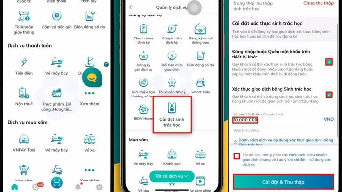 Hướng dẫn cài đặt sinh trắc học BIDV - Bước 1