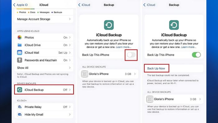 Sử dụng iCloud để sao lưu dữ liệu