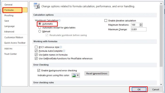 Cách khắc phục lỗi Excel không chạy công thức, bước 2, phần 2