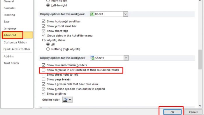Cách khắc phục lỗi Excel không chạy công thức, bước 3