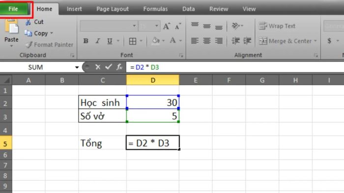 Cách khắc phục lỗi Excel không chạy công thức, bước 1