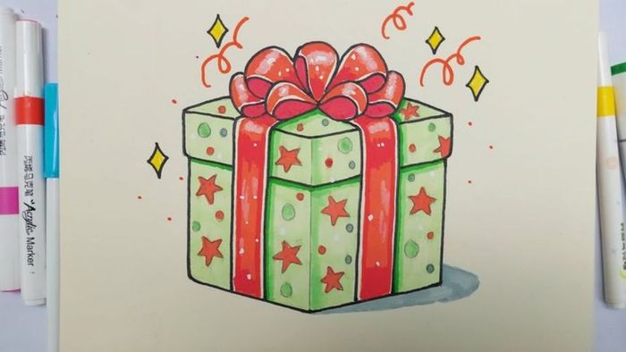 Mẫu ý tưởng vẽ hộp quà Noel đẹp (Mẫu 1)