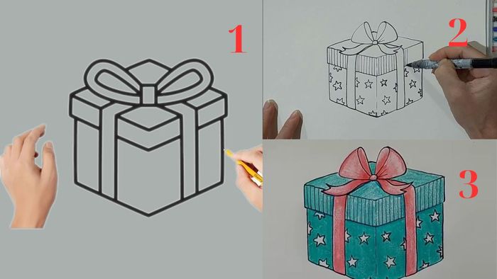 Các bước vẽ hộp quà Noel đơn giản – bước 1 (Hình minh họa)