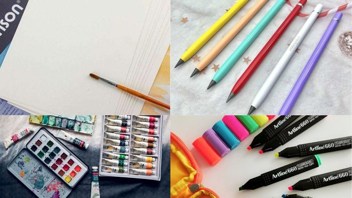 Dụng cụ cần thiết để vẽ hộp quà Noel