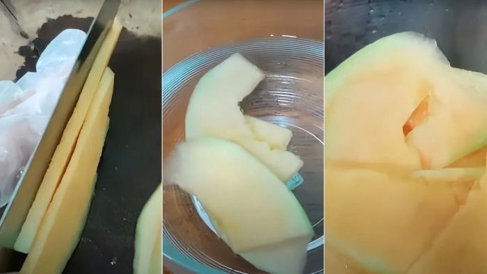 Hướng dẫn làm mứt dưa lưới sấy bước 1 và 2