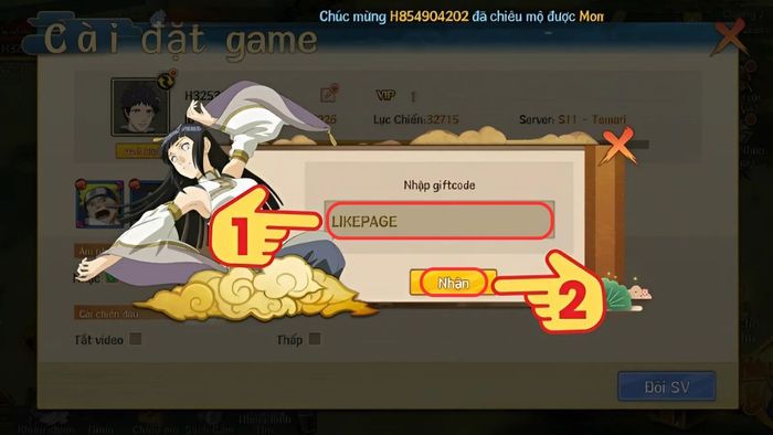 Hướng dẫn nhập code Làng Ninja 3D Mobile - Bước 3