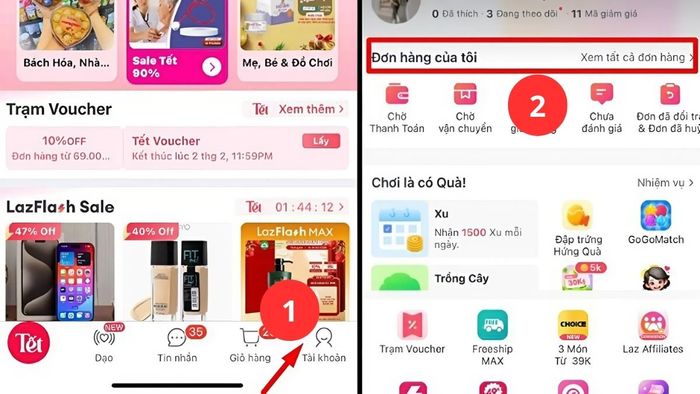 Cách kiểm tra trạng thái đơn hàng Lazada - Bước 1