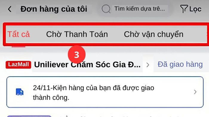 Cách kiểm tra trạng thái đơn hàng Lazada - Bước 2