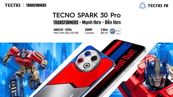 Tecno Spark 30 Pro Transformers Edition sở hữu thiết kế mạnh mẽ và ấn tượng