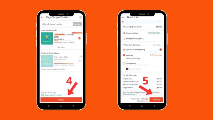Hướng dẫn áp dụng mã Freeship Shopee - các bước 4, 5