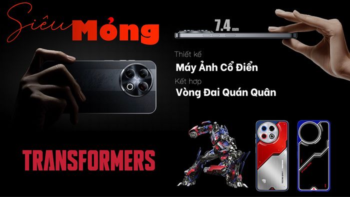Với độ dày chỉ 7.4mm, Tecno Spark 30 Pro Transformers Edition mang lại cảm giác thanh thoát và dễ dàng cầm nắm, lý tưởng cho những ai yêu thích sự gọn nhẹ.