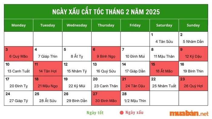 Các ngày không tốt trong tháng 2 cần tránh cắt tóc