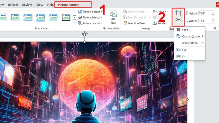 Bước 2 trong cách cắt hình ảnh theo kích thước tùy chọn trong PowerPoint