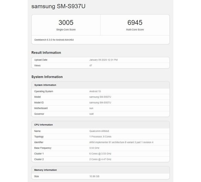 Galaxy S25 Slim đã được thử nghiệm trên Geekbench để kiểm tra hiệu năng