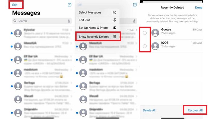 Hướng dẫn khôi phục tin nhắn iMessage đã xóa từ thư mục “Đã xóa gần đây”