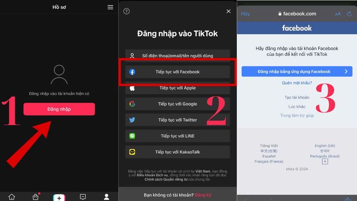 Đăng nhập TikTok qua tài khoản Facebook