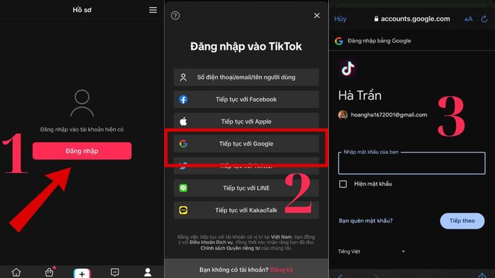 Đăng nhập TikTok qua tài khoản Google