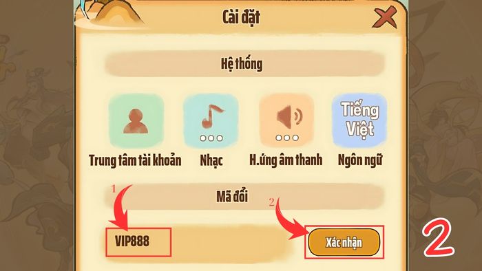 Hướng dẫn nhập code Ngự Kiếm Quét Bát Hoang bước 2