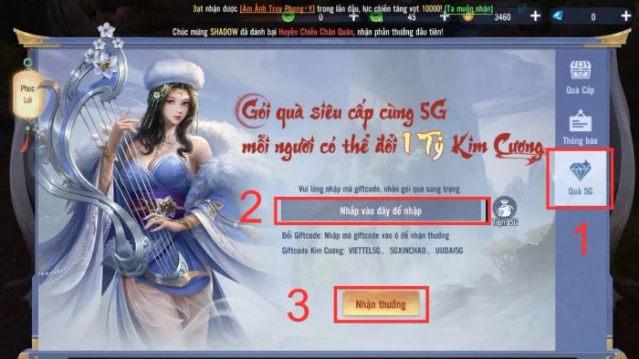 Hướng dẫn nhập mã code Thần Ma Loạn Vũ - Bước 2
