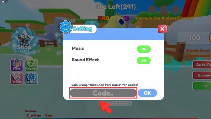 Hướng dẫn nhập mã code Flappy Bird Race - Bước 2