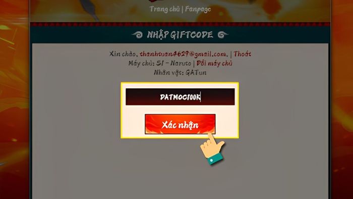 Hướng dẫn nhập mã code Làng Nhẫn Giả - bước 3