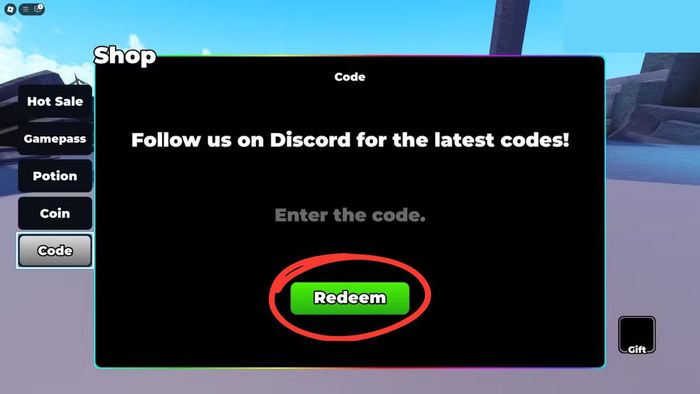 Hướng dẫn nhập mã code Anime RNG TD - bước 3