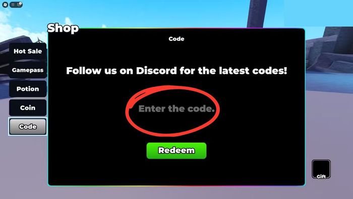 Hướng dẫn nhập mã code Anime RNG TD - bước 2