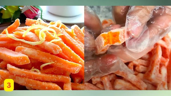 Minh họa cho bước 3 khi làm mứt khoai lang với gừng.