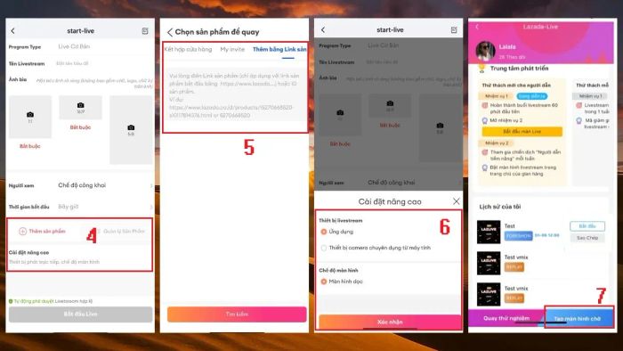Hướng dẫn tạo buổi livestream Lazada - các bước 4, 5, 6