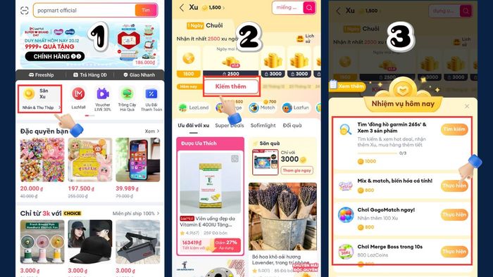 cách kiếm thêm xu trên Lazada - Hoàn thành các nhiệm vụ mỗi ngày