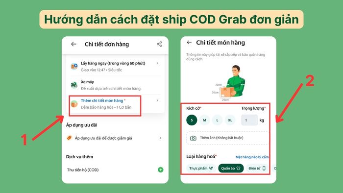 Hướng dẫn đặt ship COD Grab đơn giản - bước 3