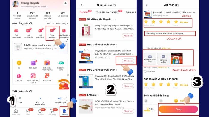 cách kiếm thêm xu trên Lazada - Đánh giá sản phẩm sau khi nhận hàng thành công