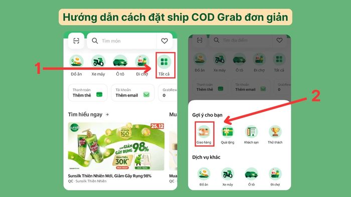 Hướng dẫn đặt ship COD Grab đơn giản - bước 1