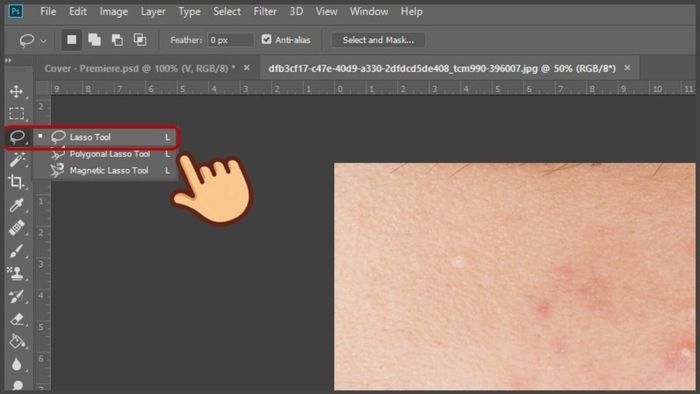 Hướng dẫn loại bỏ mụn trong Photoshop sử dụng Lasso Tool bước 1 (Kèm hình minh họa)