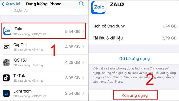 Xóa dữ liệu Zalo trên iPhone bằng cách gỡ bỏ ứng dụng