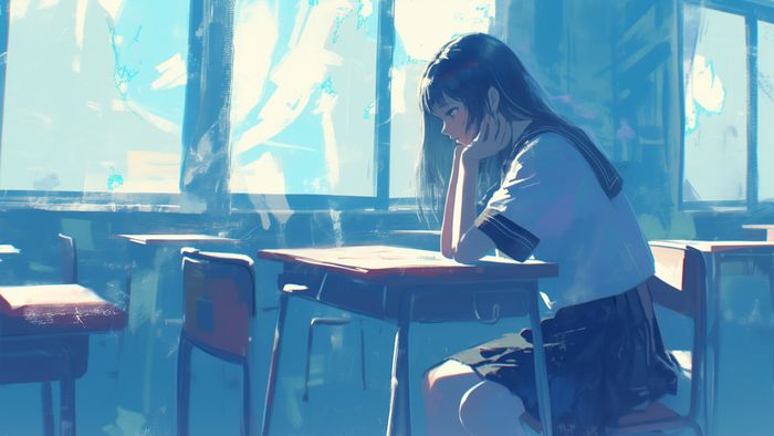Hình ảnh cô gái anime với góc nghiêng lạnh lùng và vẻ ngoài vô cảm, chất lượng 4k sắc nét