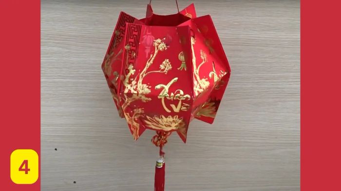 Hướng dẫn làm đồ lồng đèn trang trí Tết bằng bao lì xì - bước 4