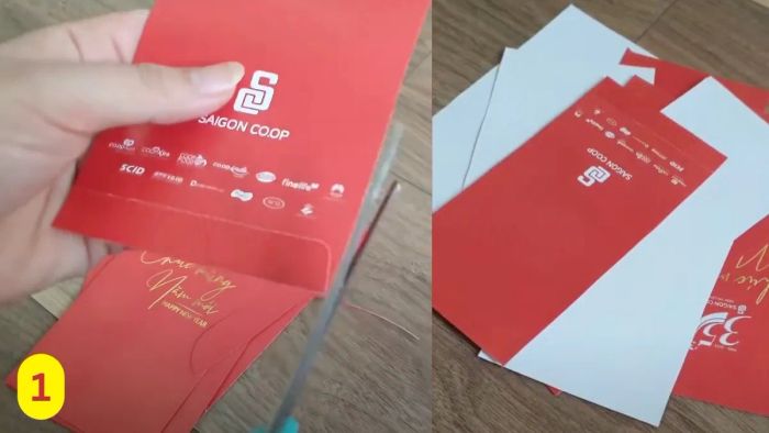 Hướng dẫn làm dây pháo trang trí Tết với bao lì xì - bước 1