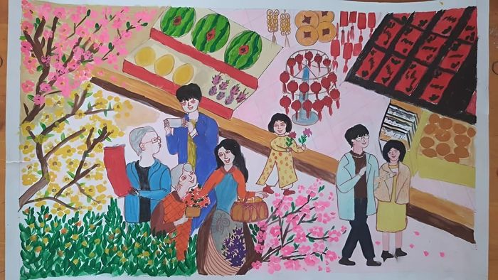 Hình ảnh mẫu tranh vẽ ngày Tết dành cho học sinh