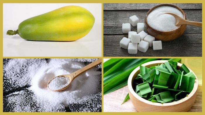 Chuẩn bị nguyên liệu để làm món mứt đu đủ chín thơm ngon