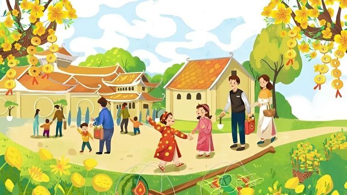 Những mẫu tranh vẽ Tết tại quê em đẹp và ấn tượng
